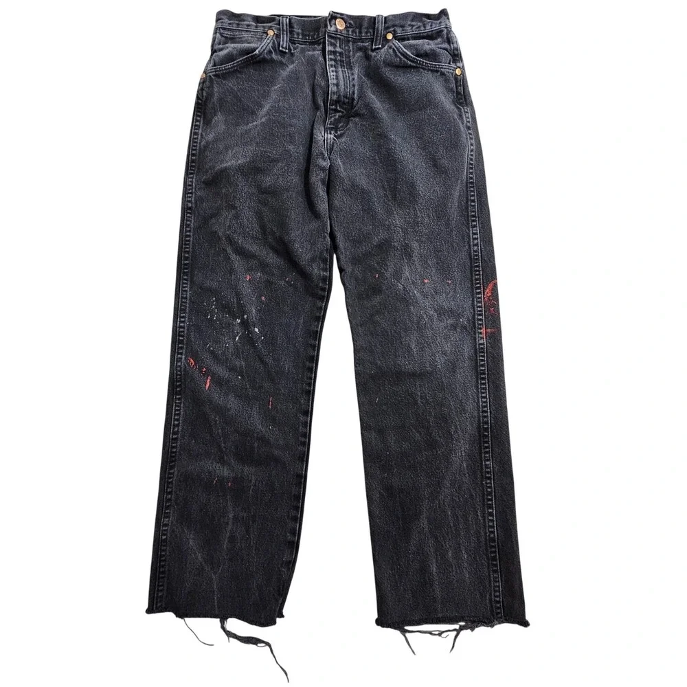 Vintage Wrangler 13MWZ Jeans Mens 32x34 (fits 32x27.5)‎ Black Paint Splatter *